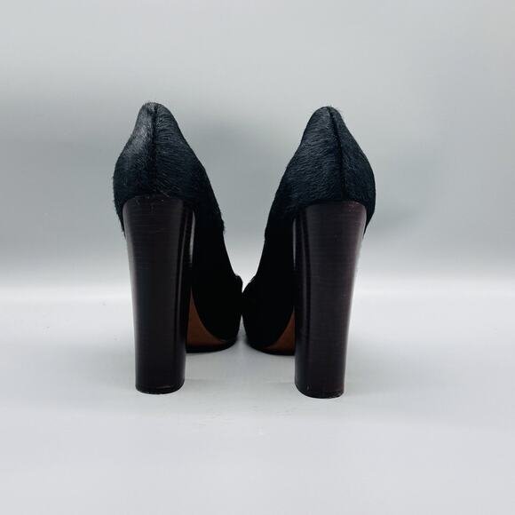 Brian Atwood Shoes Womens 9.5 Black Block Heel Round Toe Pony Hair Italy - Picture 8 of 13